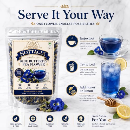 Image of Nottacia Blue Butterfly Pea Flower Tea | Plant Based | SUPER ANTIOXIDANT | Aparajita Shankhpushpi | Flower-Based | Herbal Tea | Caffeine Free - Detox Tea | 100 gm