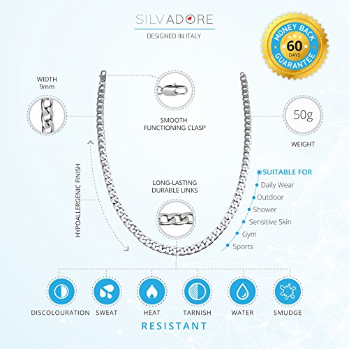 Silvadore 9Mm Cuban Link Chain For Men - Men's Curb Silver Necklace - Stainless Steel Tone Diamond Cut Neck Jewelry - Birthday Gifts For Him Men Dad Husband Boy - 18 20 22 24 Inch Uk #TOP3