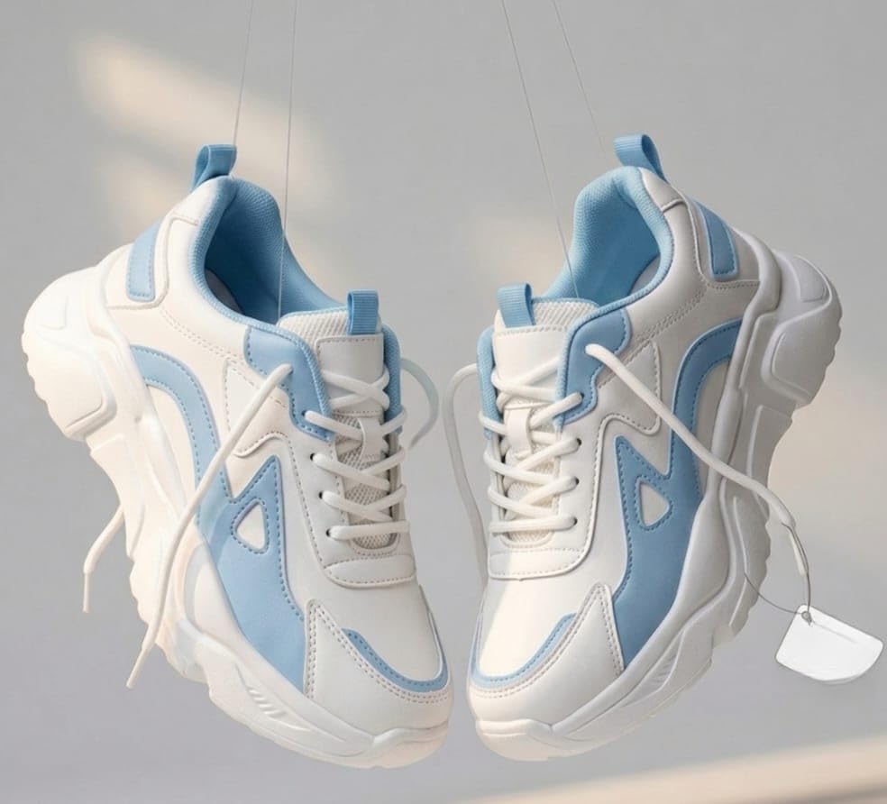 Image of Women's Chunky Lace-Up Sneakers, Colour Block Platform Casual Shoes