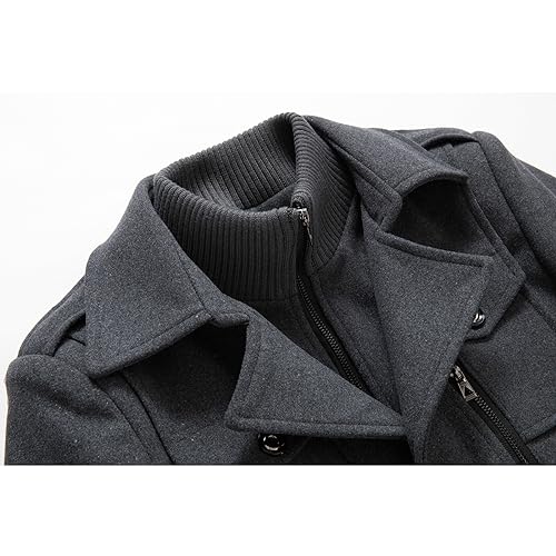 Image of INVACHI Men's Wool Blend Coat Warm Winter Trench Coat with Detachable Soft Scarf Single Breasted Pea Coat