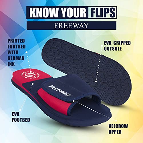 SOLETHREADS FREEWAY Slides Velcro Adjustable Strap Cushioned Footbed Comfy Slippers Flip Flops for Men