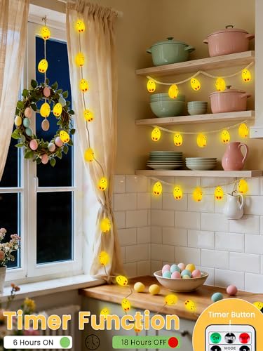 Image of YIQU Easter Decoration String Lights, 10FT 12LED Indoor Chick Mantel Garland Battery Operated with Remote Timer 8 Modes, Hemp Rope Banner for Fireplace Table Wall Spring Party Indoor Outdoor Decor