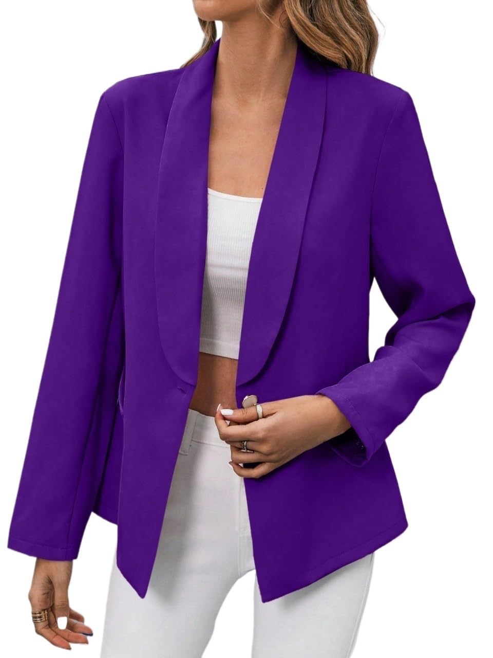 Womens Long Sleeve Blazer Purple Elegant Shawl Collar Single Button Blazer