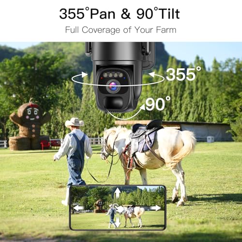 Uniter 4G LTE Cellular Security Camera, Solar Camera Outdoor Wireless No WiFi Needed, 2K 360°View Security Systems with Color Night Vision, Spotlight Siren, PIR Motion Sensor(SD & SIM Card Included)