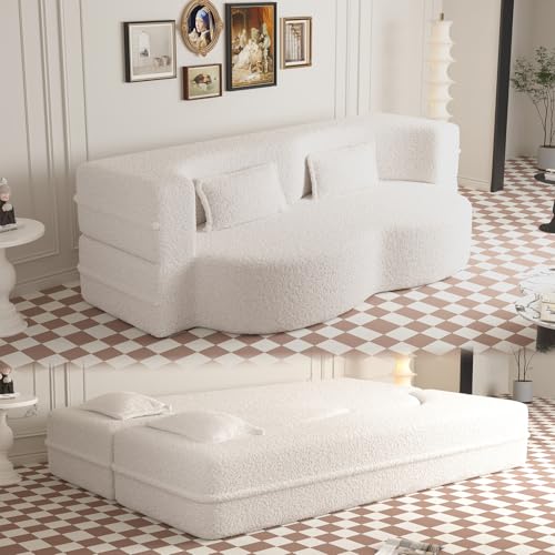 78 Beige Memory Foam Convertible Sofa Bed