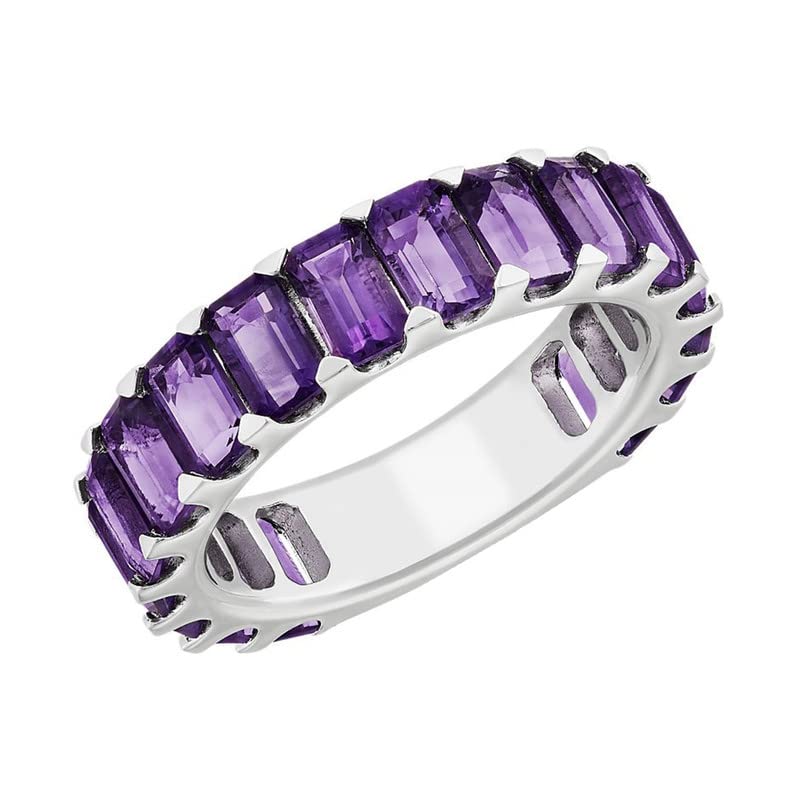 925 Sterling Silver Natural African Amethyst Gemstone Silver Jewelry Woman'S Eternity Ring