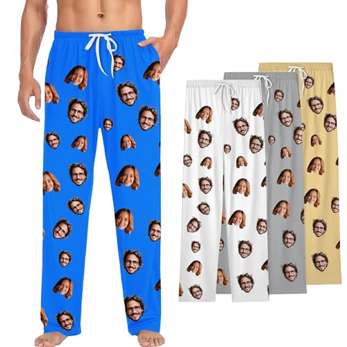 Personalized Pajama Pants For Men Women, Custom Unisex Faces Sleepwear Bottom, Customized Pj Pants with Pocket Christmas