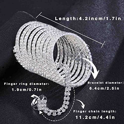 Rhinestone Hand Harness Sparkle Crystal Hand Jewelry Silver Shiny Finger Ring Bracelets Full Hand Link Bracelets Hand Chain Hand Accessories for Women(Silver-5)2