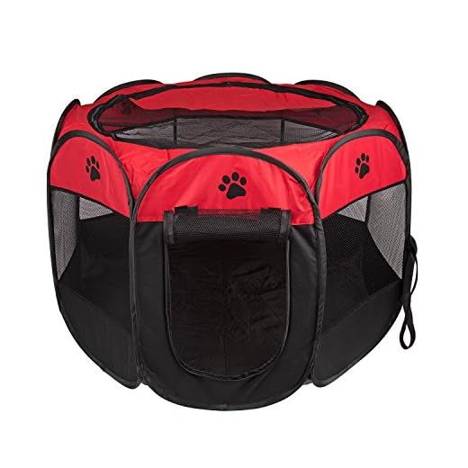 BIGWING Style Parque Mascota 91x 91x 58 CM, Negro y Rojo Dormitorio Perro Gato Conejo Octágono Plegable Lavable Durable