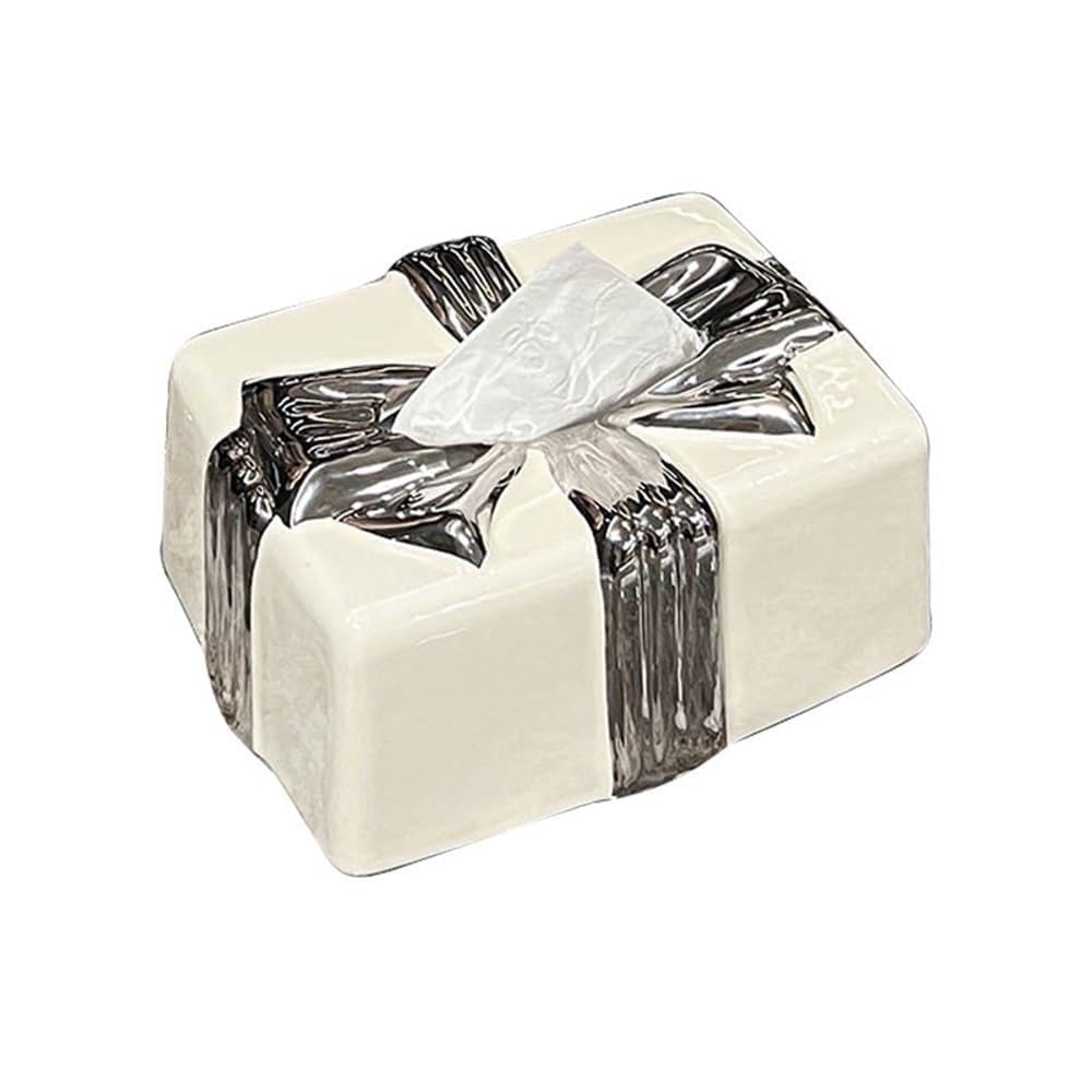 Tissue Case Ceramic Tissue Box Bow Shape Home Living Room Office Desktop Organizer Tissue Dispenser(Black)