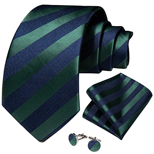 Image of DiBanGu Striped Tie Set for Men Silk Woven Plaid Necktie and Pocket Square Cufflinks Business Wedding