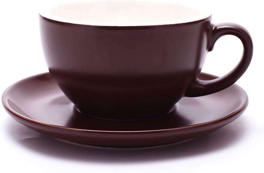 Coffeezone Latte Art Cup and Saucer, Latte & Cappuccino Mate for Coffee Shop and Barista (Matte Brown, 10.5 oz)
