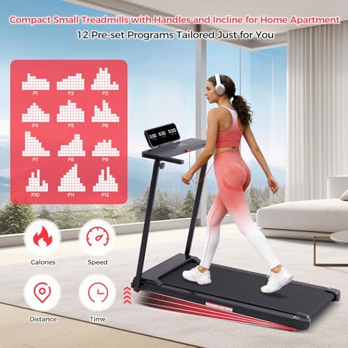 Image of Walking Pad Treadmill with Handle Bar & Incline, 0.6-10MPH Portable Small Treadmills for Home Small, 3.5HP Walking Pad Treadmill with Incline, 400LBS Electric Mini Treadmills for Home Exercising