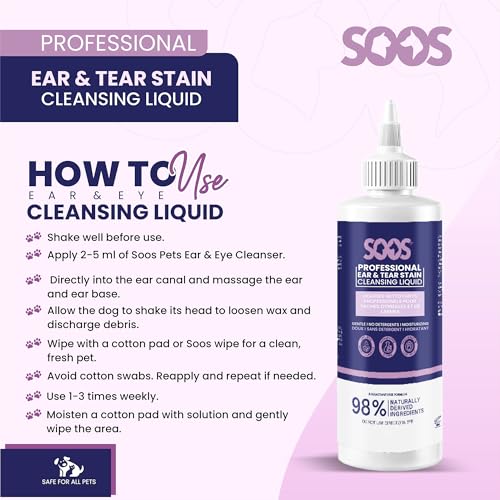 Image of SOOS Pet Natural Ear and Eye Stain Cleansing Liquid for Dog & Cat - Cleaning Your Pets Ears and Eyes - 120ml