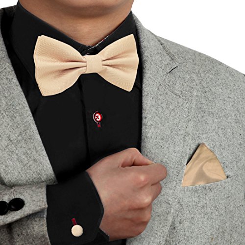 DBC3003 Wheat solid Poly Pre-Tied Bowties For Working Hanky Cufflinks Set by Dan Smith