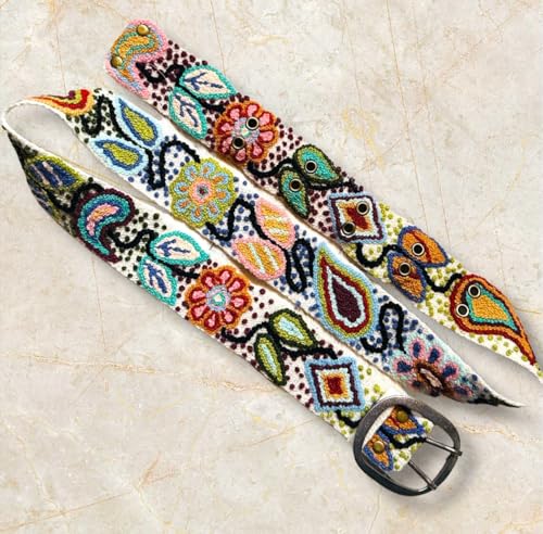Hand Embroidered Peruvian Wool Belt, Flower Belt, Statement Belt - Bohemian Mosaic3