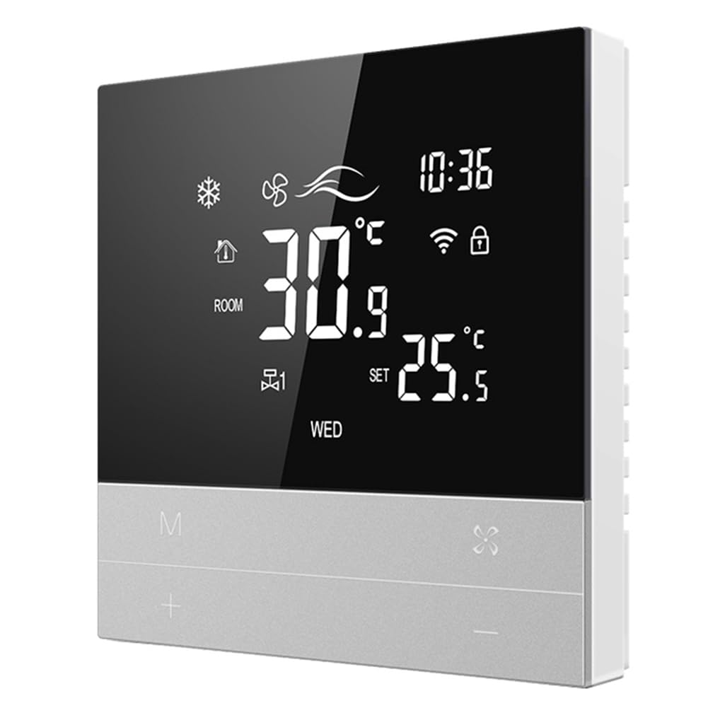 Termostato de Aire Acondicionado Central Inteligente con WiFi, Función de Calefacción y Refrigeración, Bobina de Ventilador de 3 Velocidades, Pantalla Táctil LCD, Termostato A