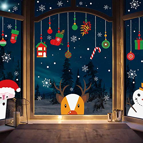 Noël Autocollants Electrostatique Stickers Noel Fenetre Réutilisable PVC Decoration Fenetre Vitre Noel Flocons de Neige Père Noël Bonhomme de Neige Elan Suspendre des Ornements Cover