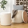 Ottoman with storage set of 2 velvet round storage ottoman upholstered sponge vanity stool support 300lbs multifunctional coffee table foot rest ottoman for living room bedroom beige  urban country home decor