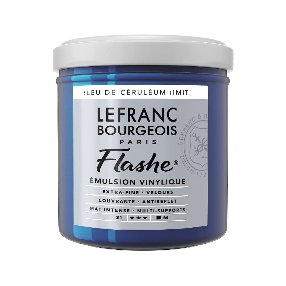 Lefranc Bourgeois Flashe, Extra-Fine Acrylic Vinyl Emulsion, Artists Quality, Cerulean Blue Hue, 125ml Pot