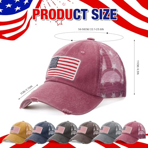 Image of Tarpop 6 Pcs American Flag Baseball Cap 250th Anniversary Tactical American Flag Hats Adjustable Washed Us Cap for Women Men(Multi Color,Elegant Style)