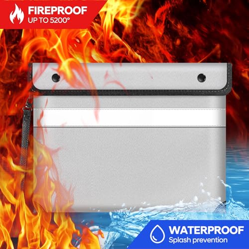 Image of Fireproof Bag Dual Reflective Strips, Waterproof Zipper, 5200F Heat | Fireproof Waterproof Bag, 11 x 7.7 Inch Portable Document Storage with Carry Handle for Passports,Jewelry and Important Items