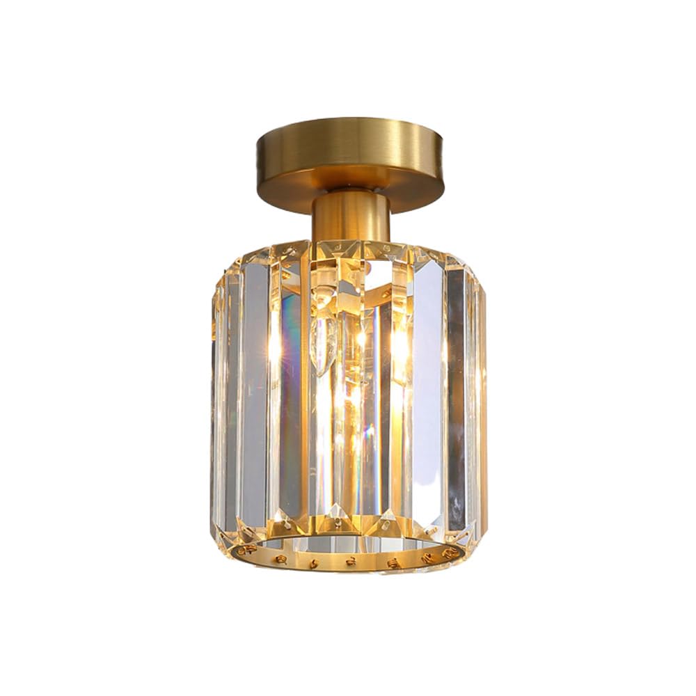Mini kryształowa oprawa sufitowa, mosiężne lampy sufitowe do montażu półpodtynkowego, gniazdo E27 Nowoczesna złota lampa sufitowa do przedpokoju Kuchnia Sypialnia Salon Przedpokój Szafa Foyer