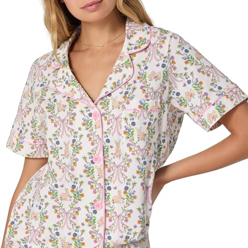 Image of Bed Head PJs Womens Matching Pajamas - Soft Organic Cotton Button Down PJ Shirt & Cropped Pants Set - Loungewear & Sleepwear