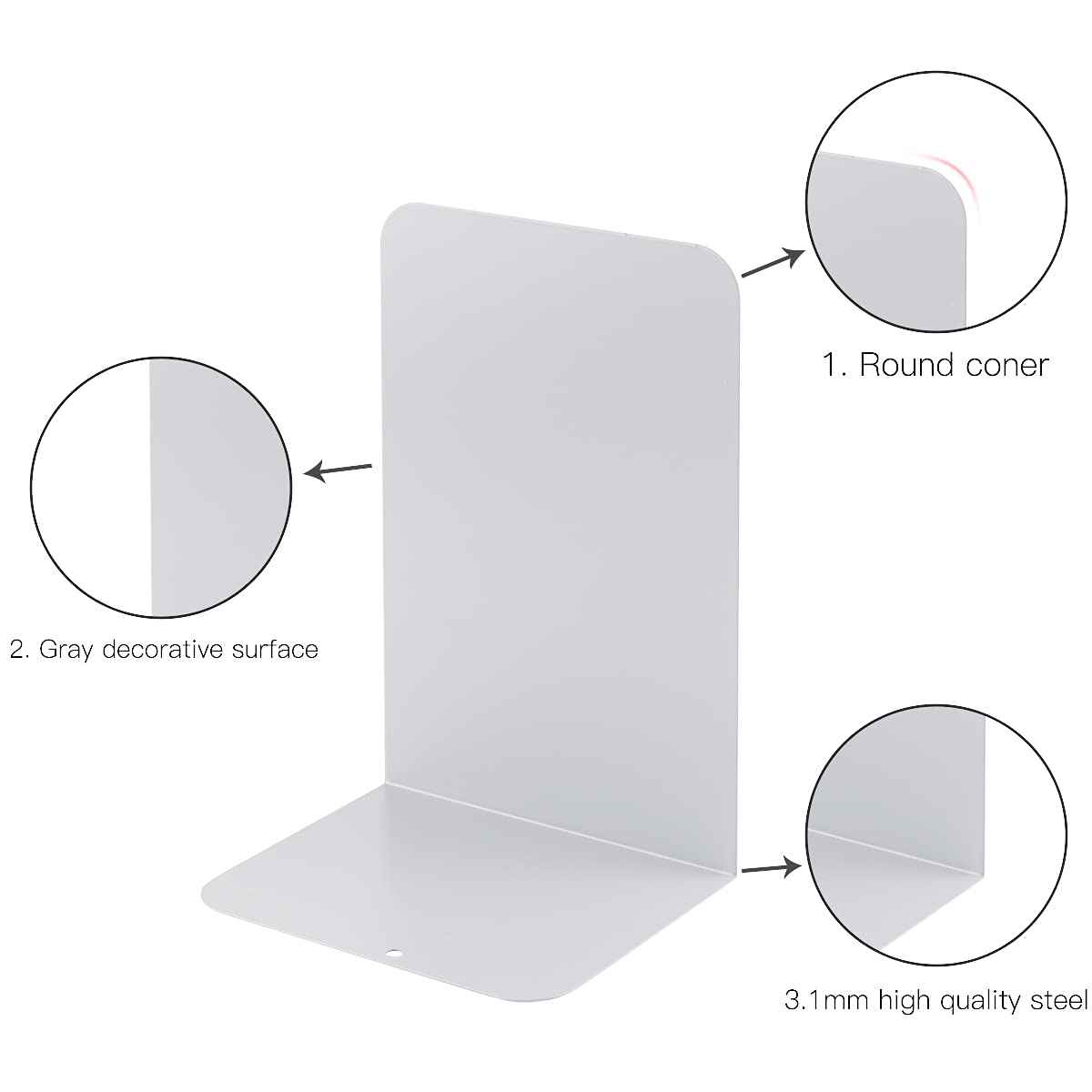 2 works Book Ends for Shelves MSDADA Heavy Duty Bookends for Office School&Home - Image 4