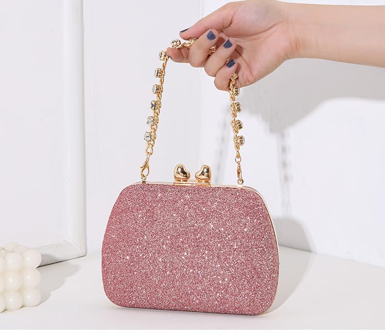 Evening Clutch Purse with Crystal Chain Strap, Glitter Design, 5 Colors Available4