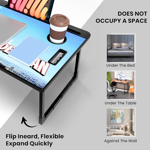 Image of Smart Multipurpose Foldable Laptop Table with Cup Holder, Study Table, Bed Table, Breakfast Table, Foldable and Portable /Ergonomic & Rounded Edges /Non-Slip Legs (SP)