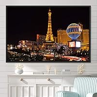 Framed Canvas Wall Art City Illuminations Aerial Cityscape Contemporary Multicolor Photography Places Realism - 16x24 inches