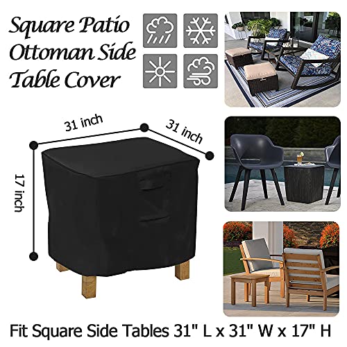31 Inch Square Side Table Cover Waterproof Patio Ottoman Cover Heavy Duty Outdoor Patio Furniture Cover, Black #TOP1
