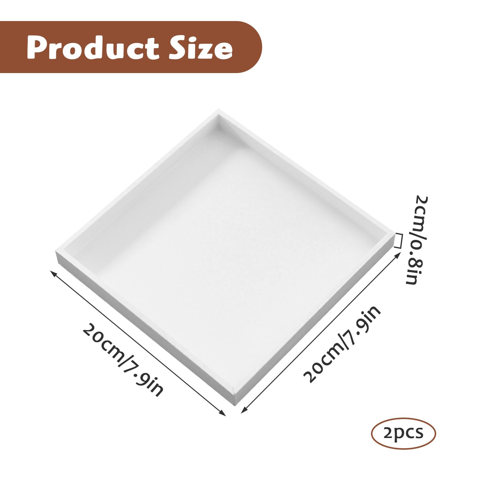 2 Stück Deko Tablett Weiß Quadratisch Dekotablett Holztablett Klein Badezimmer Tablett Dekoratives Serviertablett für Schmuck Lebensmittel Cosmetics Badezimmer Küche 20 X 20 cm