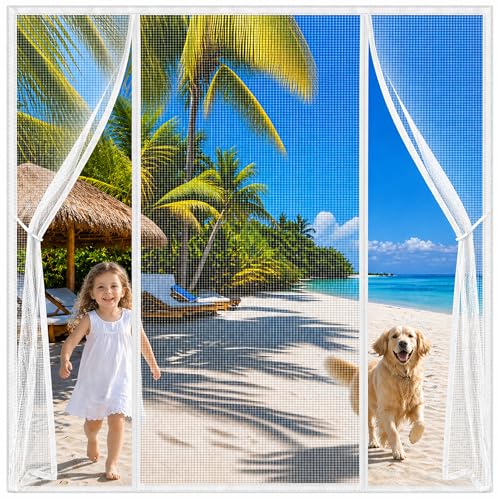 Puerta Doble Mosquitera Magnética Blanco 205x240cm Plegable y compacta para guardar fácilmente cuando no se usa para crear un ambiente fresco y ventilado en el hogar