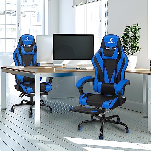ErgoDesign Gaming Chair with Linkage Armrest & Footrest, High Back Video Gaming Chair, Black/Blue — view 2