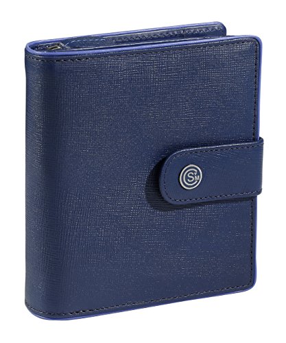 Canal Saint Martin - Portefeuille Femme en Cuir Bleu avec Porte Monnaie Fermeture zippée - 13 emplacements Cartes + 2 Compartiments Billets + fenêtre en PVC - Fermeture Pression soignée Cover