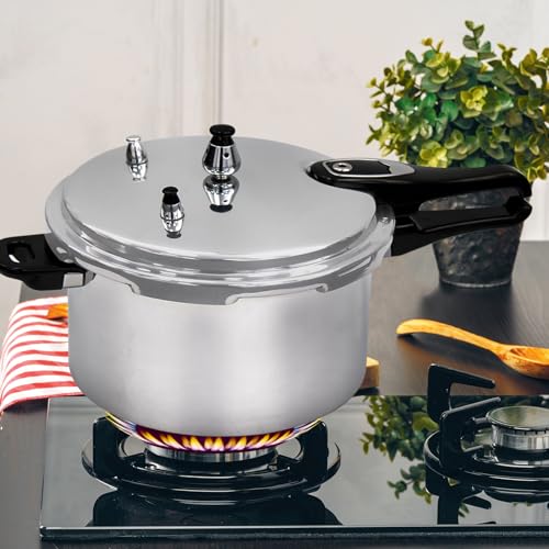 6 Litre Dual Handle Pressure Cooker for Kitchen & Catering, Aluminium + Stainless Steel, Suitable for all Hob Types Including Induction Hob - Silver - Image 6