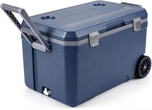 70L Cooler with Wheels Handle Hard Shell Keep Food Warm Ice Chest Rolling Wheeled Camping Cooler for Beach Drink Beverage Camping Picnic Fishing