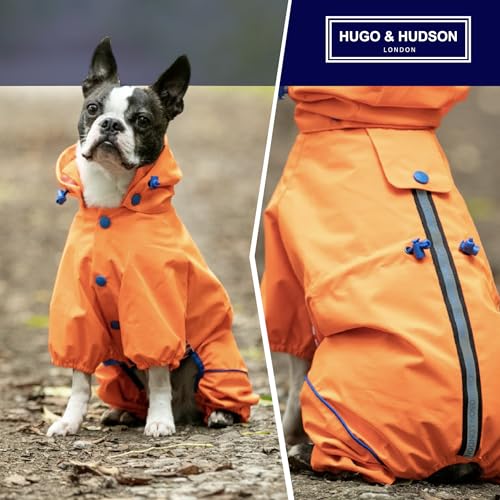 HUGO & HUDSON Reflektierende Jacke für Hunde, Kapuzenoverall, winddichter Wintermantel, Orange, M45