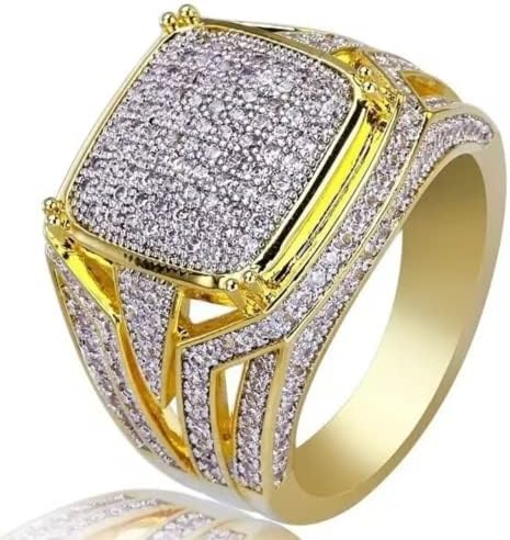 QUSIIOSLK 18K Gold Plated Tiny Cubic Zirconia Micro Pave Square Ring Luxury Full CZ Bling Diamond Hip Hop Iced Out Lab Simulated Diamond Ring Jewelry Gift for Men 13 image 2