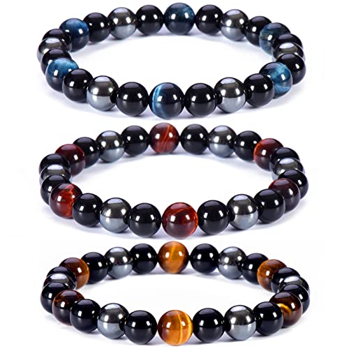 Pulsera Triple Protección con Cuentas de Piedra Natural 8mm miniatura 1