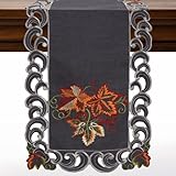 DECOZEN Charcoal Gray Christmas Table Runner – Embroidered Dining & Dresser Decor Scarf for Holiday Tables, Weddings & Parties – 14 x 108 in Elegant European Charcoal Fleur Collection Gift Idea