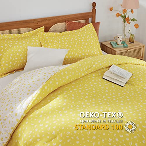 Bedsure Yellow Comforter Set Queen - Floral Comforter Set, Ultra-Soft Lightweight Kids Comforter Sets For Girls, 3 Pieces Reversible Floral Comforter Set With 2 Pillow Shams #TOP4