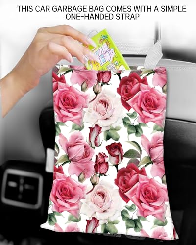 Image of Car Garbage Can, Car Trash Bag, Car Garbage Bag, Hanging Car Trash Can for Car Accessories, Vehicle, Travelling, Camping, Cute Car Back Seat Organizer, Cute Pink Flowers