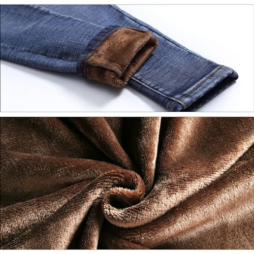 SKYWPOJU Thermojeans Damen Winterhose Thermohose Leggings mit Innenfleece Winterhose Warm Gefütterte Jeans Straight Hose mit Weitem Gummizug Band Jeans Fleece Treggings Damen