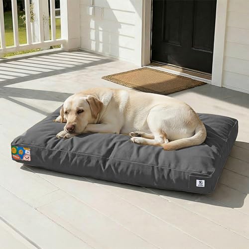 Sytopia 42 Inch Canvas Indestructible Outdoor Dog Bed for Extra Large Dogs, Chew Proof Dog Bed with...