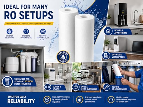 Image of Kitchen Clean High Density 10-Inch 5 Micron PP Spun Filter for pre Filter of All Type RO Water Purifiers (Pack of 3, Spun)