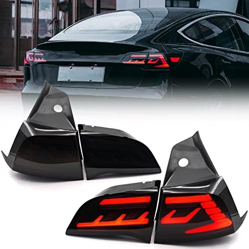 Huray LED Taillights Assembly for 2017-2022 Tesla Model 3 Model Y , Full Led Tail Lights with Sequential Turn Signal, DRL Taillights Rear Tail Lamp, Smoked Pair (Magic Star Style)