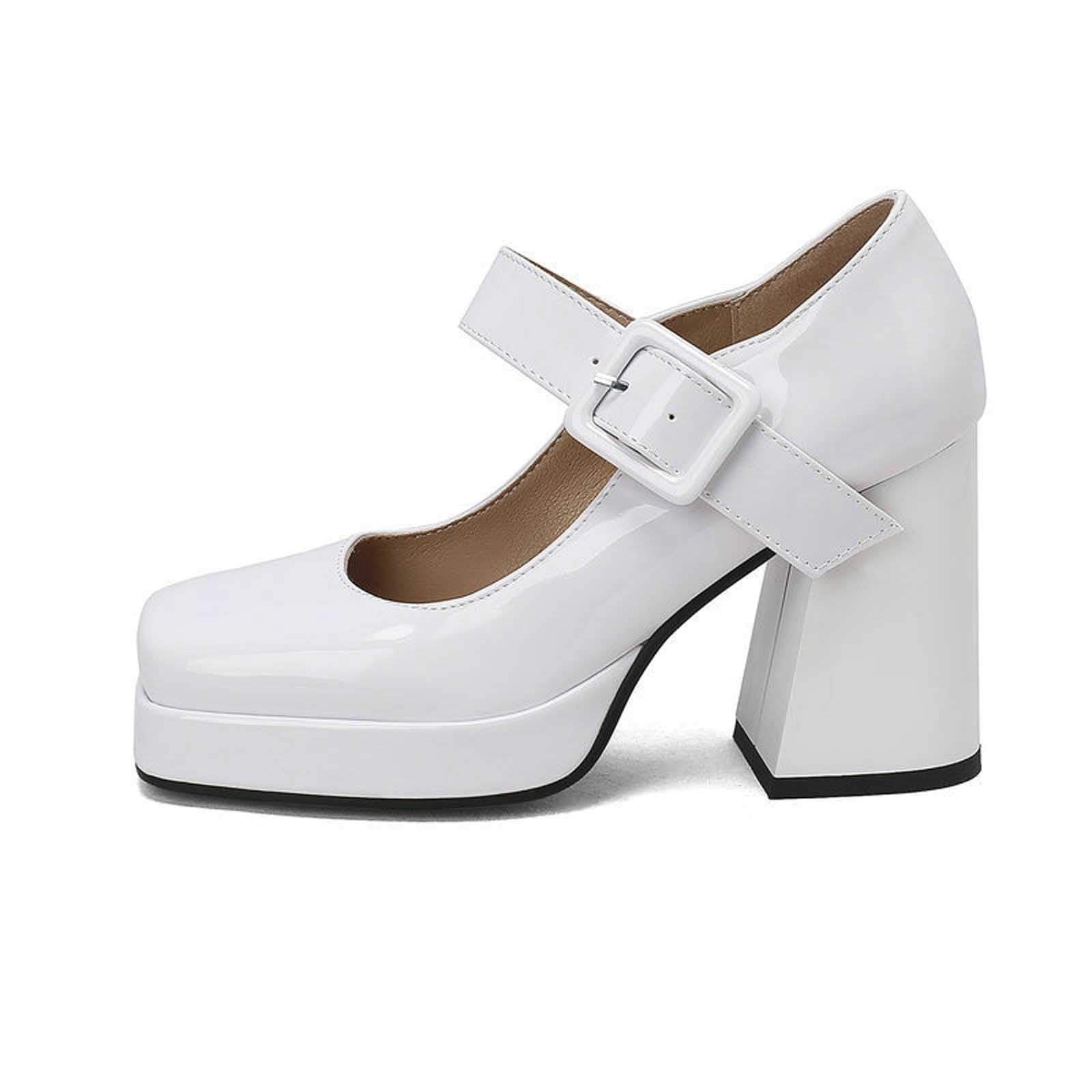 Eleganti tacchi alti da donna con tacco chiuso, fibbia in metallo, Mary Jane, tacco spesso, punta quadrata, scarpe eleganti per occasioni